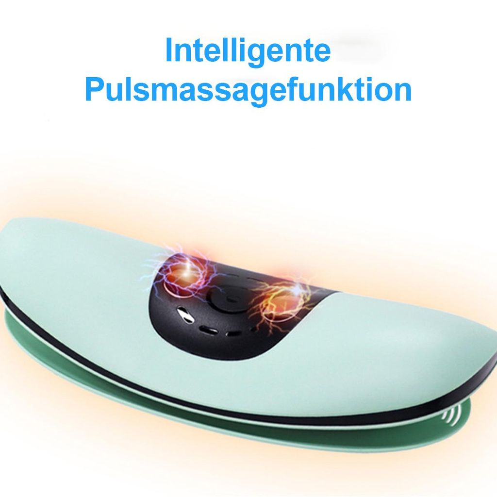Ein mintgrünes Massagegerät mit elektrischen Effekten und deutscher Textüberschrift.