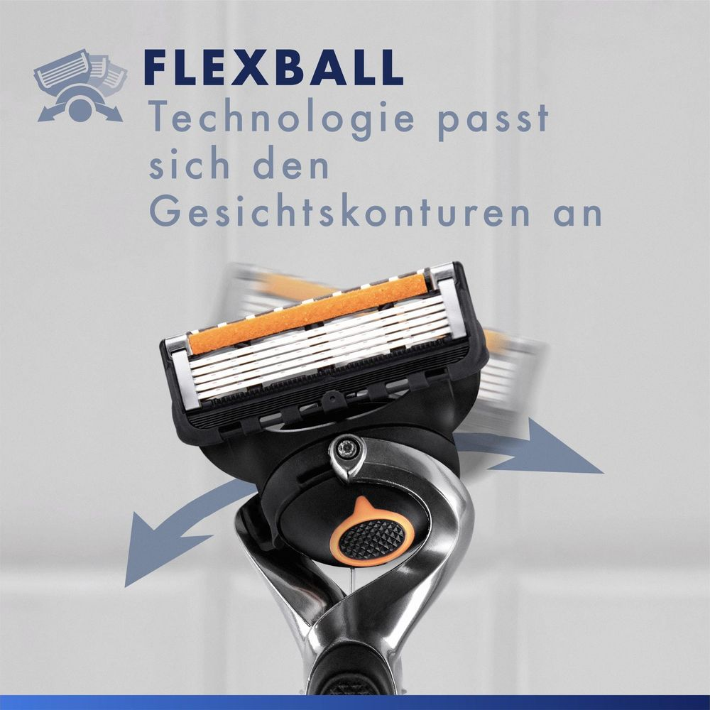 Un rasoio con tecnologia Flexball mostra il movimento della testina.