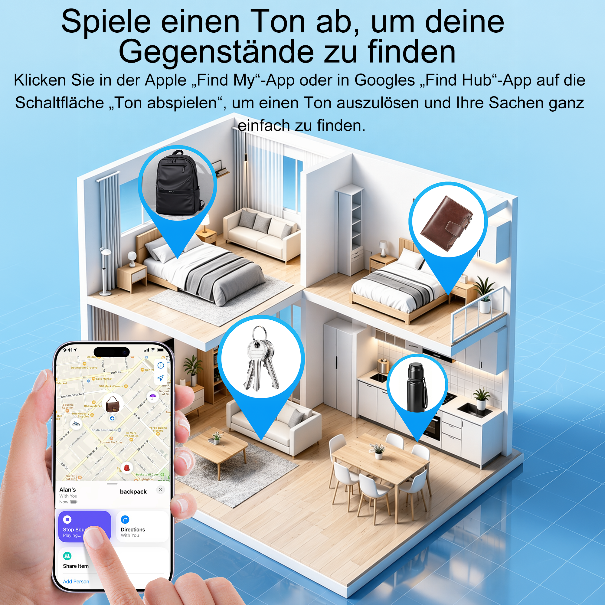 App zur Ortung von Alltagsgegenständen in einem 3D-Hausmodell.