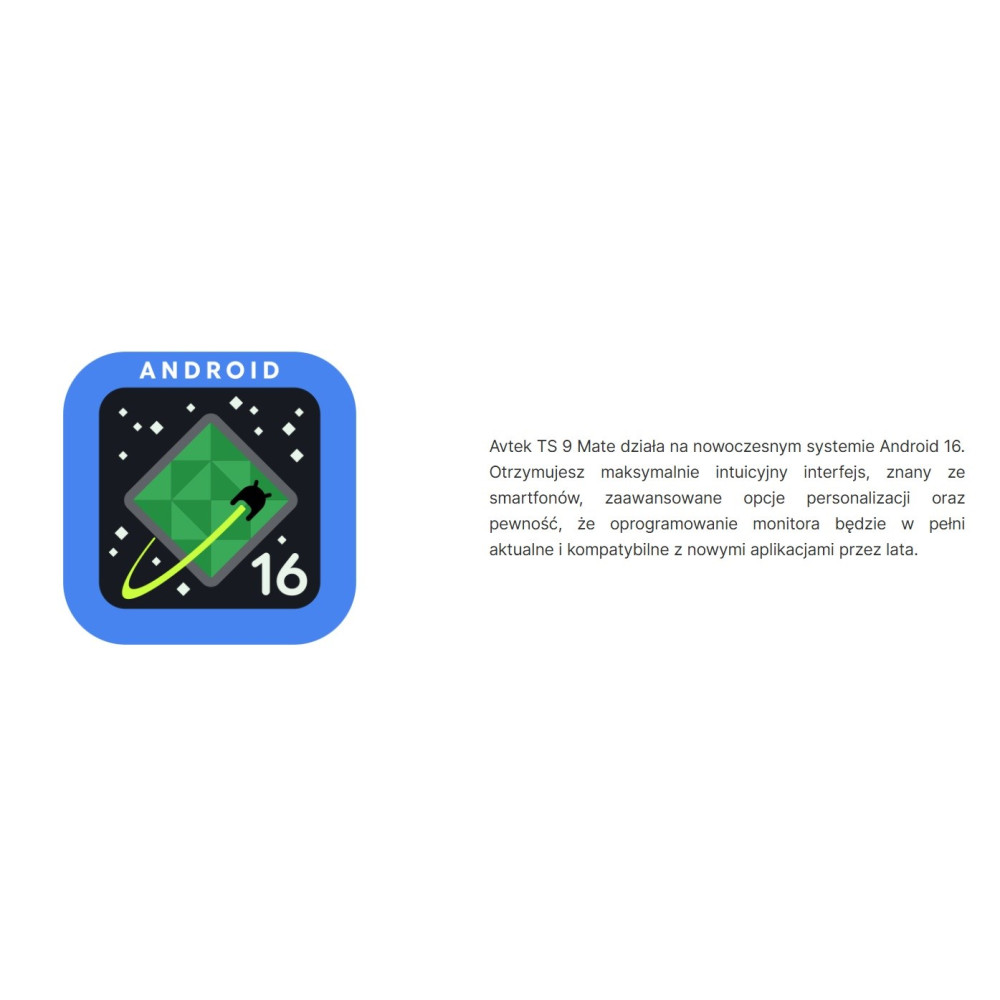 Logo z Androidem 16, zielonym diamentem i polskim tekstem.