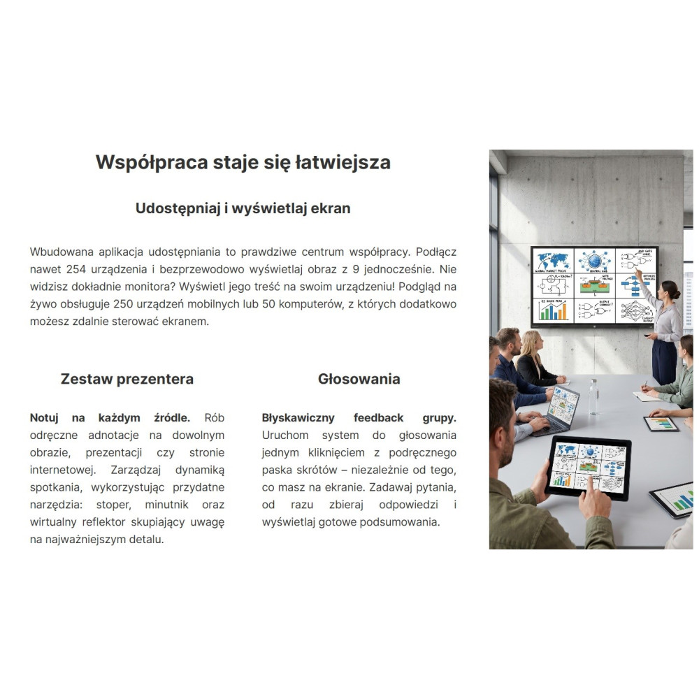 Prezentacja z udostępnianiem ekranu i interaktywnymi narzędziami.