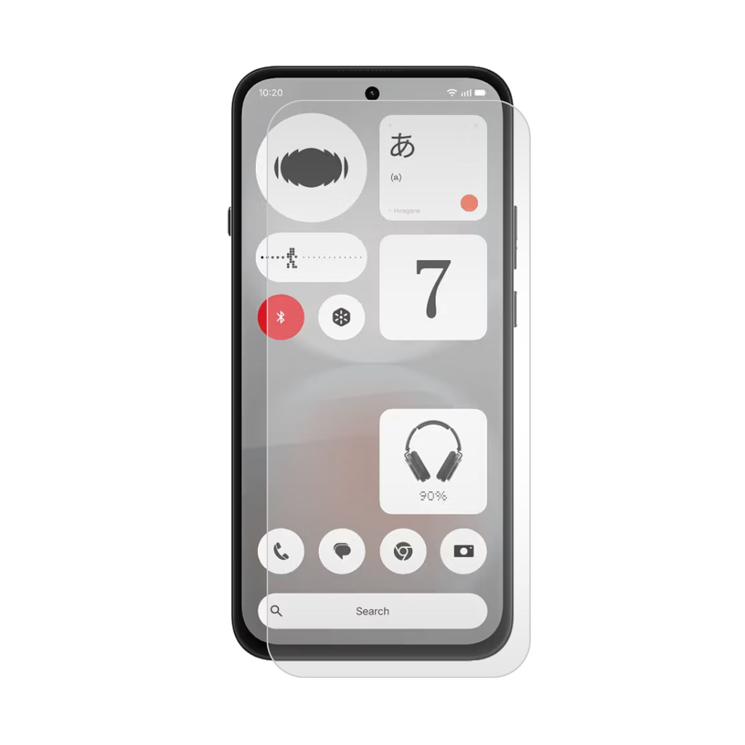 Smartphone met een moderne gebruikersinterface en transparante schermprotector.