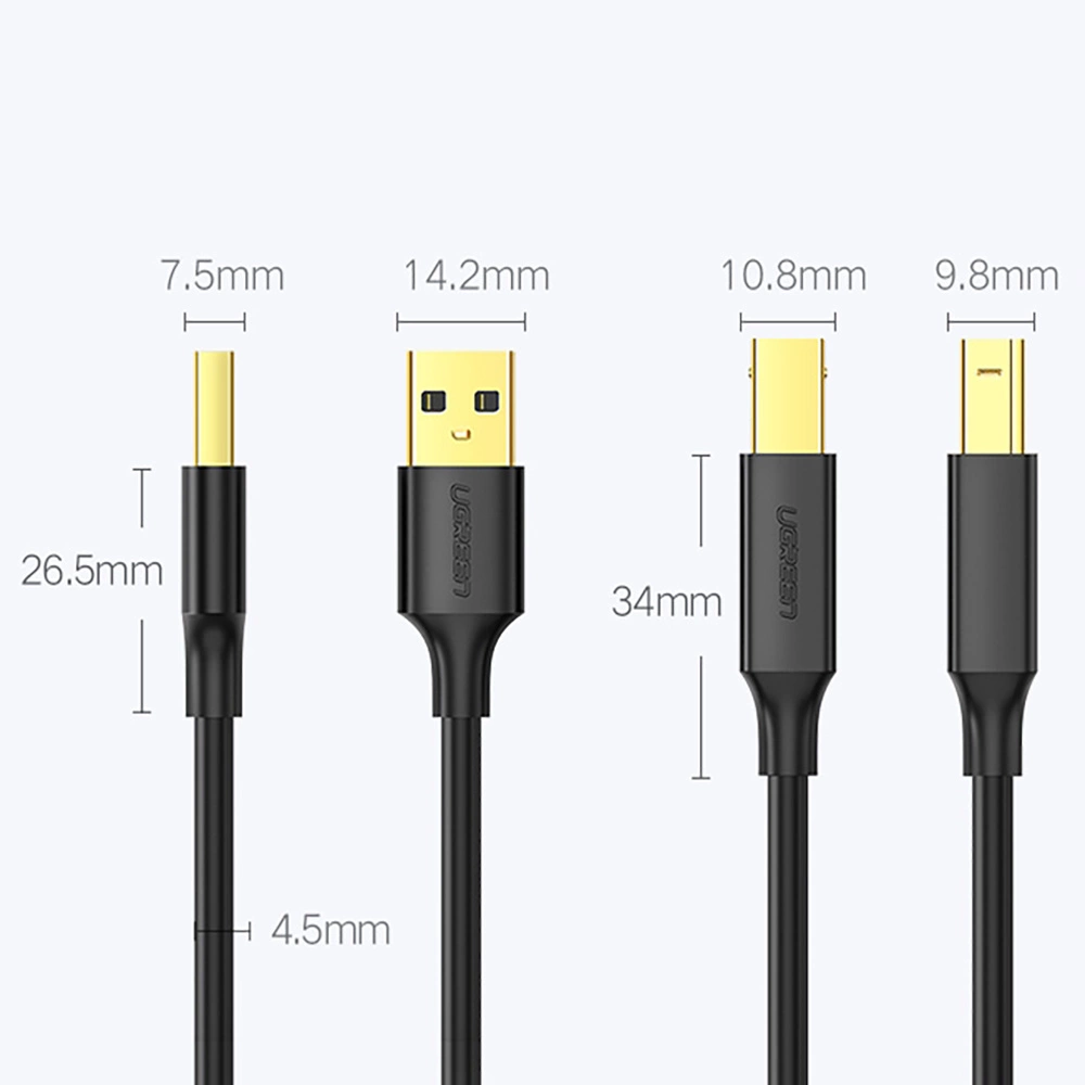Diagramma che mostra quattro diversi connettori per cavi USB con misurazioni delle dimensioni in millimetri.