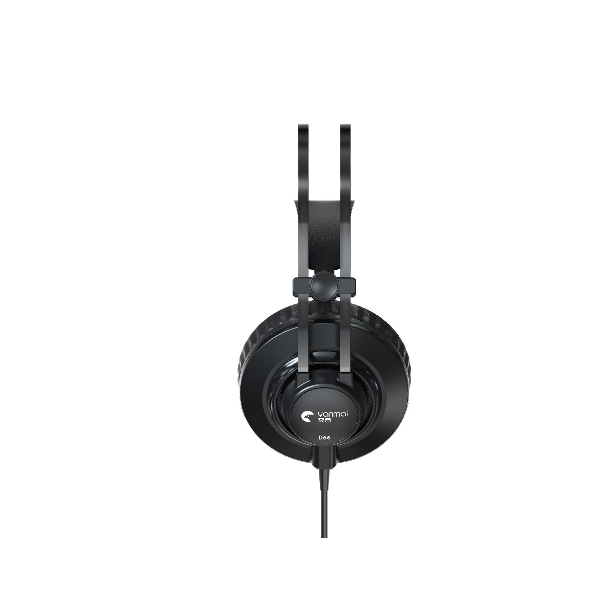 Schwarze Yanmai D66 Over-Ear-Kopfhörer mit Kabel in Frontansicht vor weißem Hintergrund.