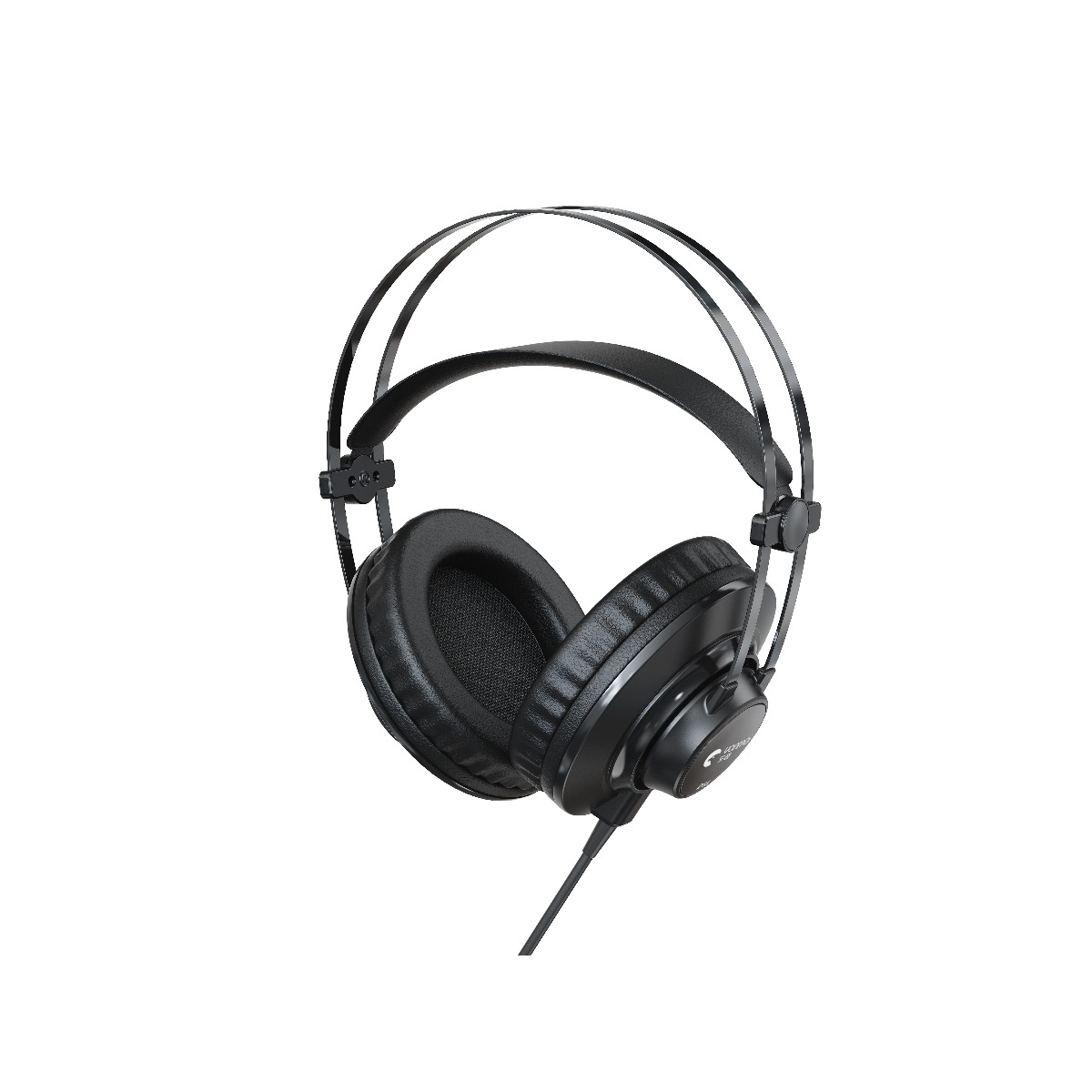 Schwarze Over-Ear-Kabelkopfhörer mit Doppelkopfbügel vor weißem Hintergrund.