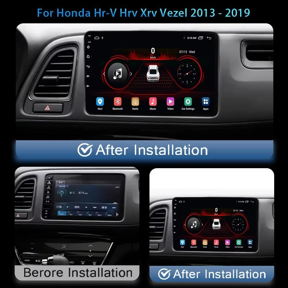 Confronto del cruscotto della Honda HR-V prima e dopo l'installazione di un touchscreen multimediale.