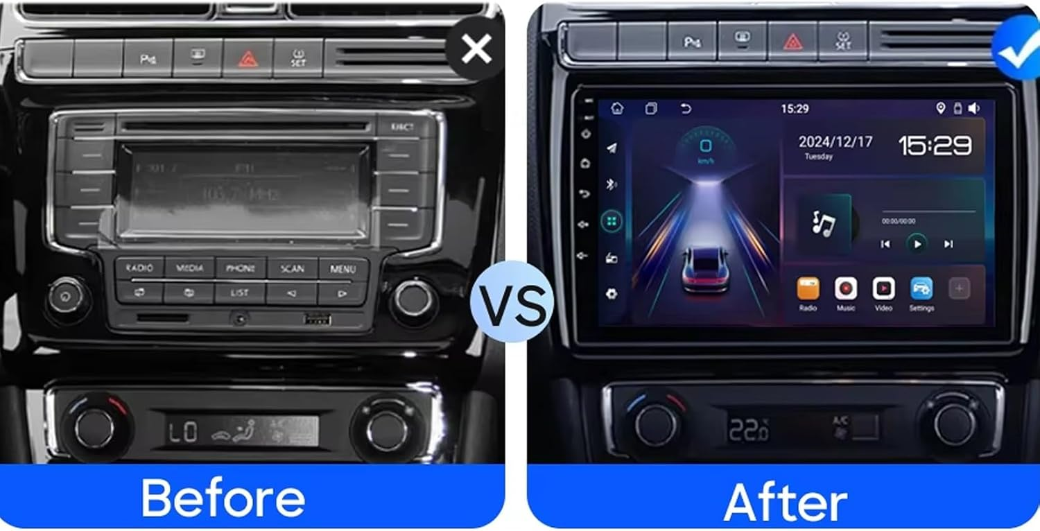 Confronto autoradio: prima un display semplice, dopo un moderno grande touch screen.