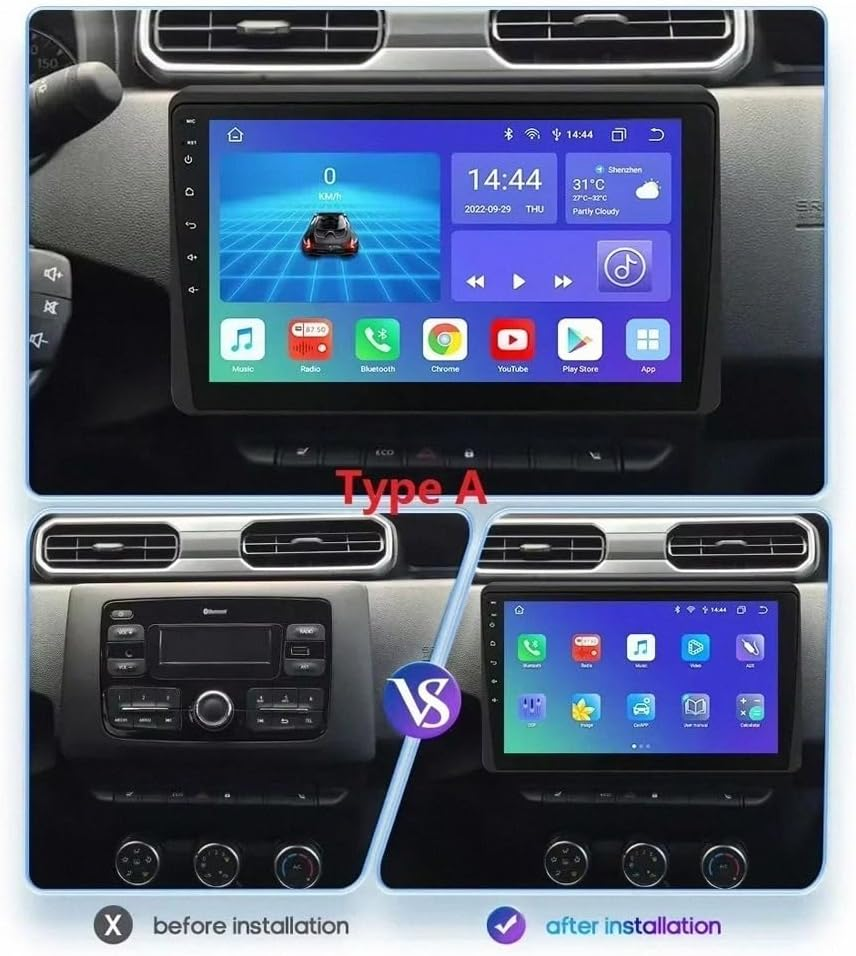 Confronto di un'autoradio prima e dopo l'installazione di un grande schermo touch.