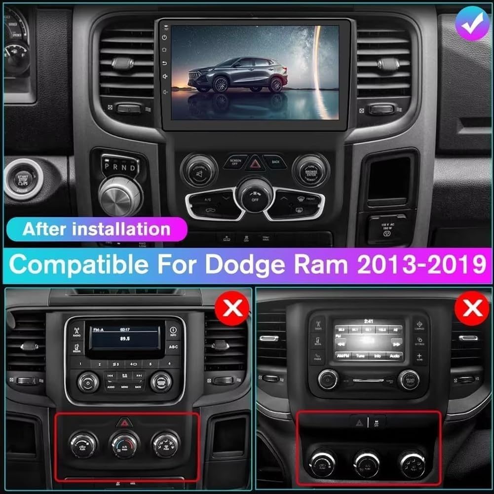 Il cruscotto mostra l'installazione di un nuovo schermo di infotainment in un Dodge Ram.