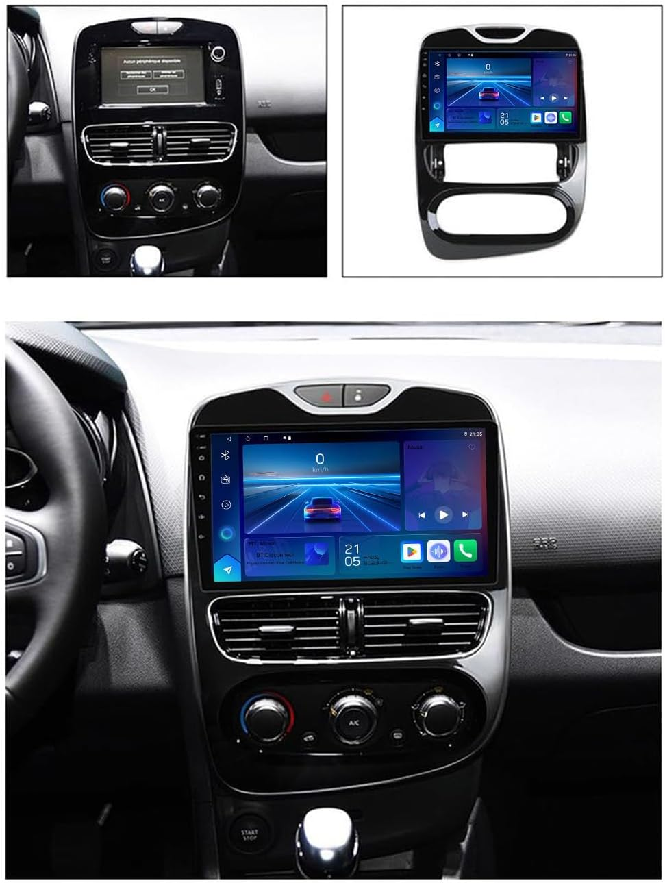Interni di un'auto con un sistema di infotainment touchscreen digitale aggiornato sul cruscotto.