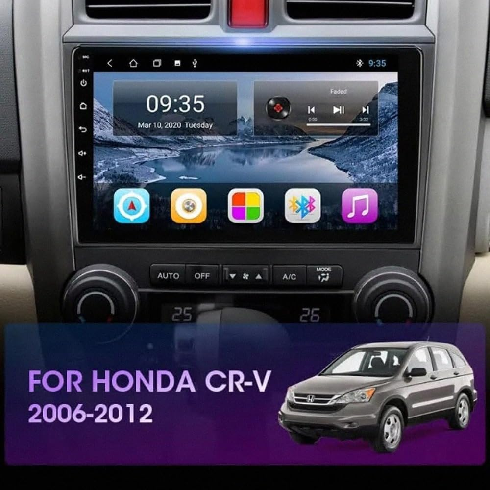 Un'autoradio touchscreen in una Honda CR-V 2006-2012 che mostra l'ora e le icone delle app.