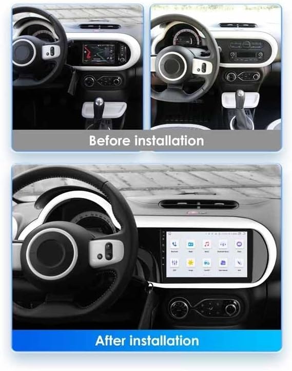 Cruscotto dell'auto prima e dopo l'installazione di un sistema di infotainment.