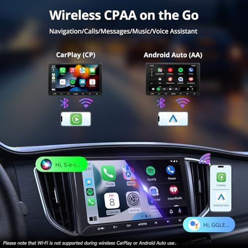 CarPlay e Android Auto wireless su un cruscotto auto con assistenti.