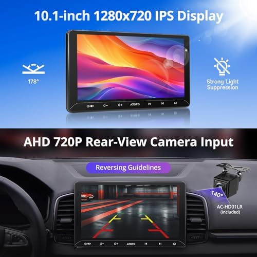 Un display per auto da 10,1 pollici mostra la telecamera posteriore e le linee guida.