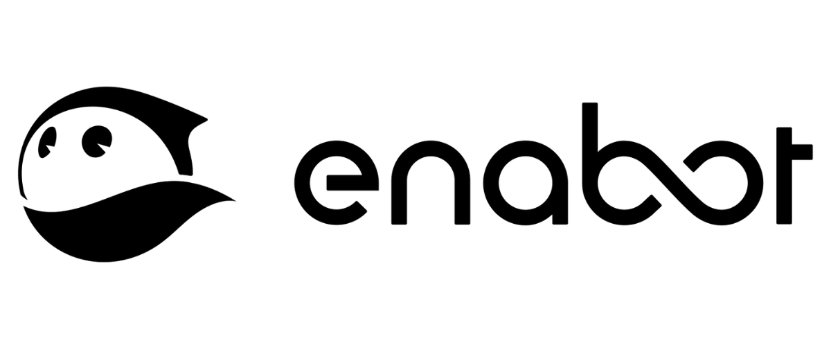 Logo nero Enabot con un volto di robot stilizzato su sfondo bianco.
