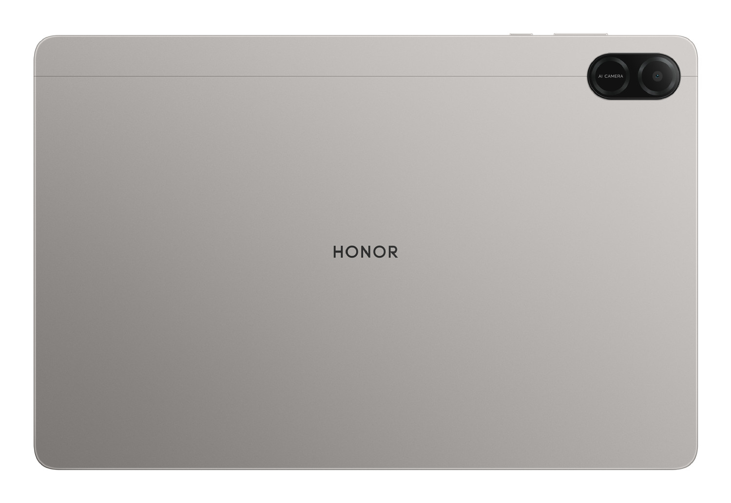 Die Rückseite eines silbernen Honor-Tablets mit einer ovalen Kamera oben rechts und dem Honor-Logo in der Mitte.