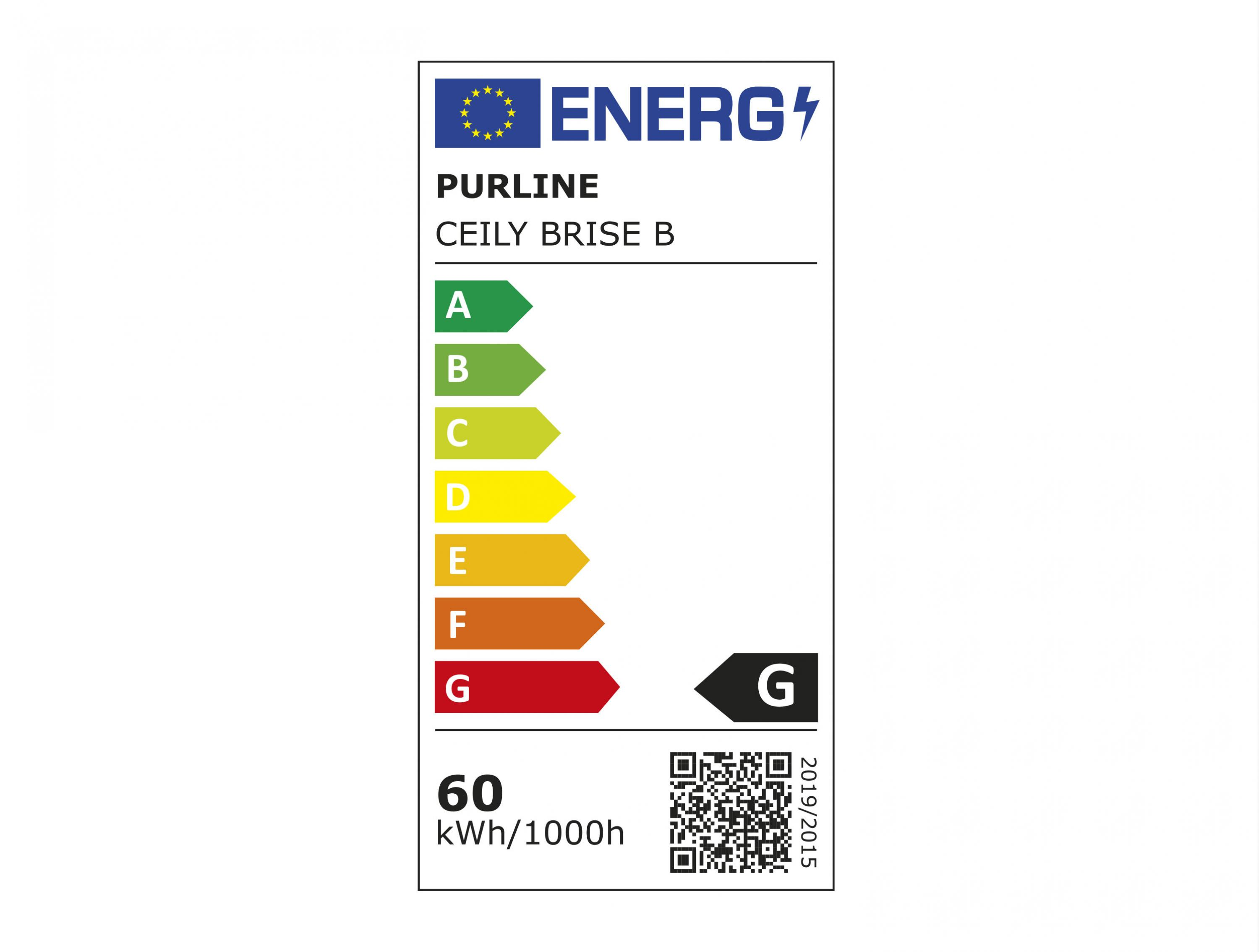 Etiqueta energética de la UE para PURLINE CEILY BRISE B con clase G y 60 kWh por 1000h.