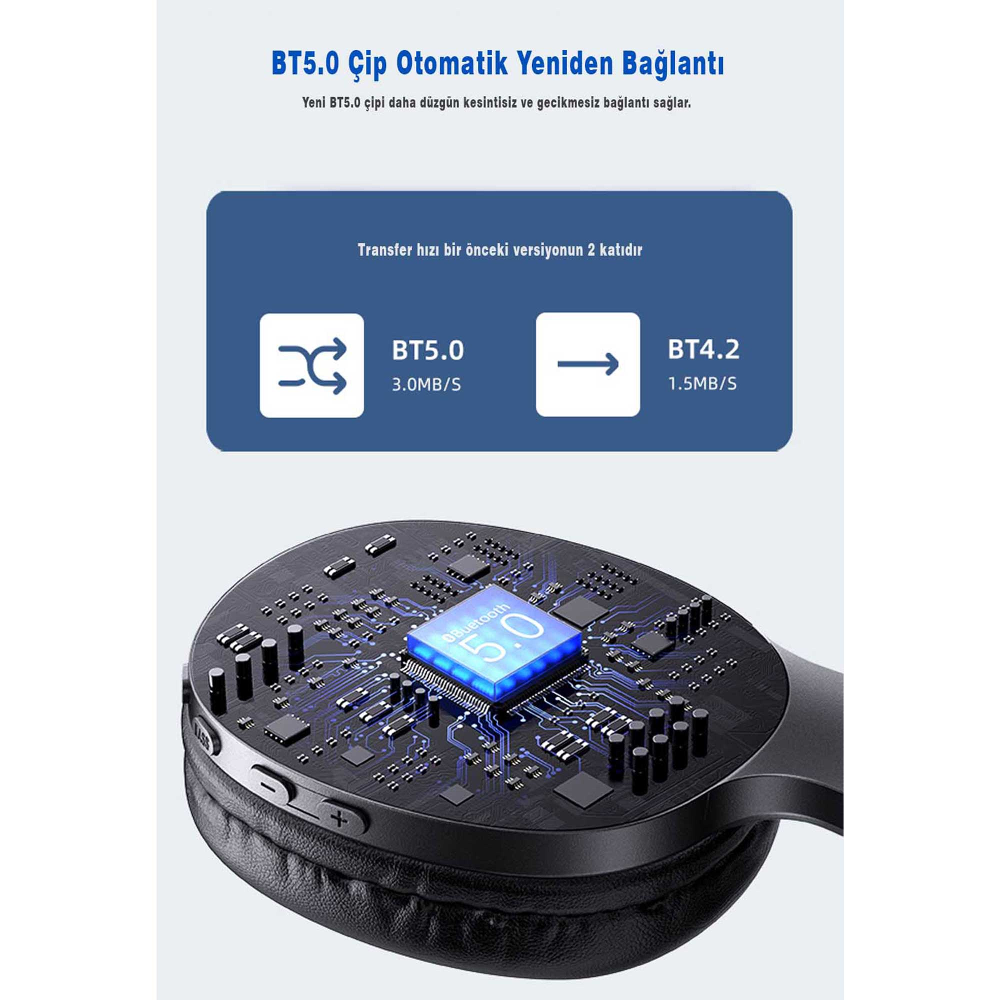 BT5.0 çipi, kulaklık devre kartında BT4.2'nin iki katı aktarım hızı gösterir.
