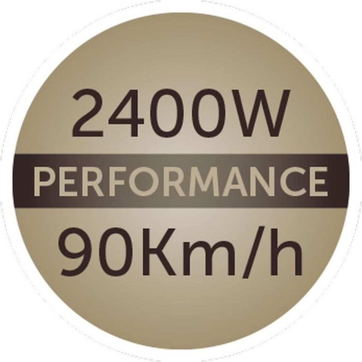 Stemma beige e marrone con testo 2400W PERFORMANCE 90Km/h.