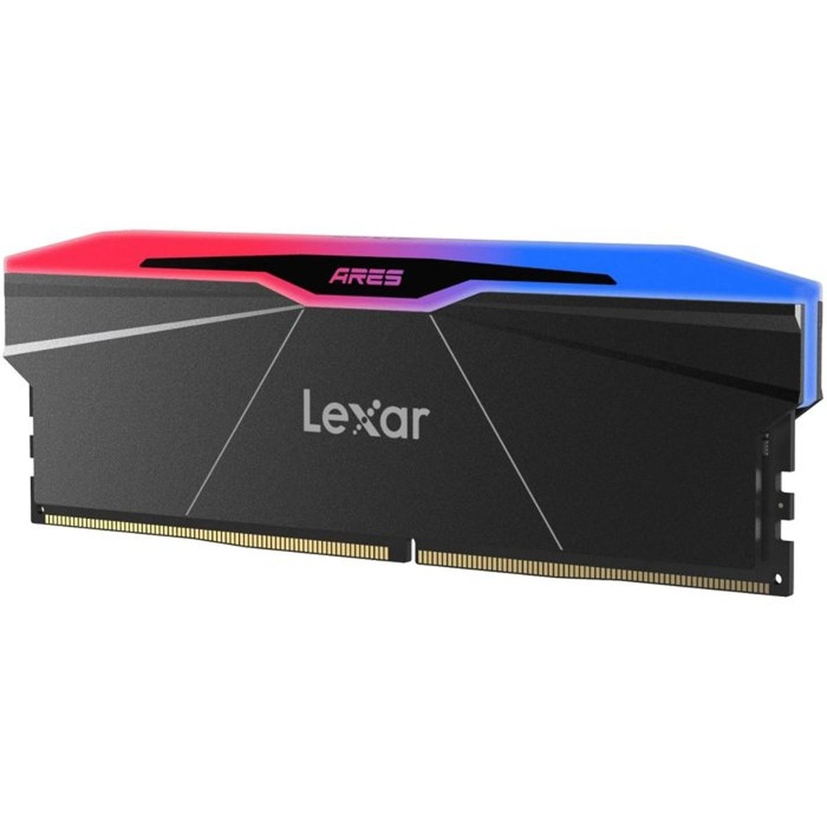 Modulo RAM Lexar Ares nero con illuminazione RGB rossa e blu in alto.