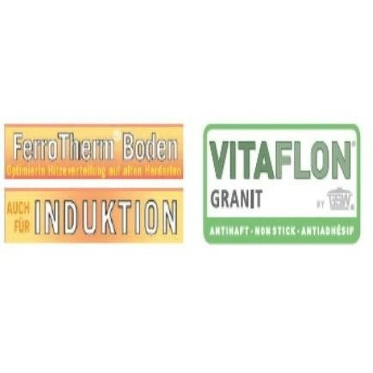 Labels für FerroTherm Boden, Induktion und Vitaflon Granit Antihaftbeschichtung.