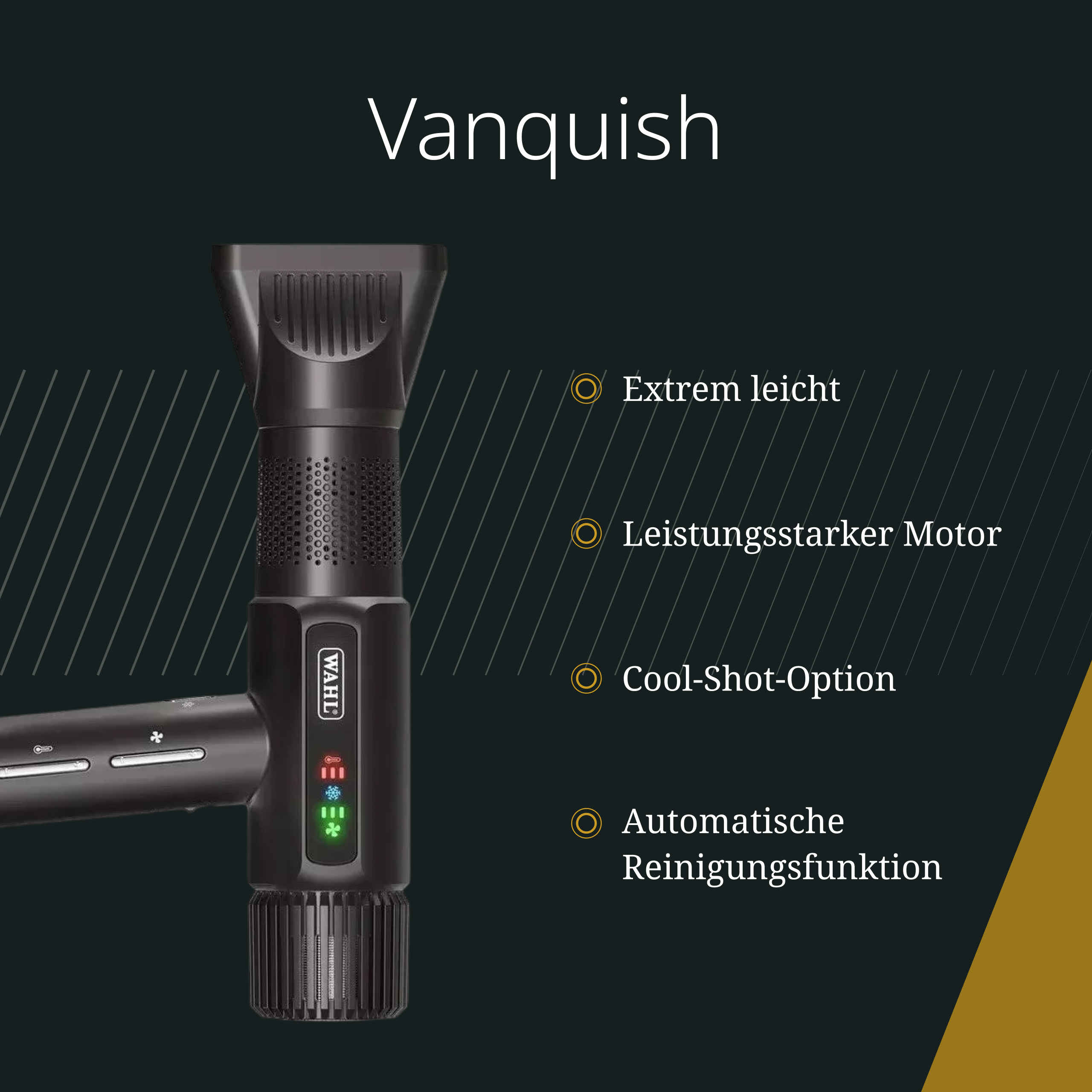 Asciugacapelli Wahl Vanquish con design leggero e motore potente.