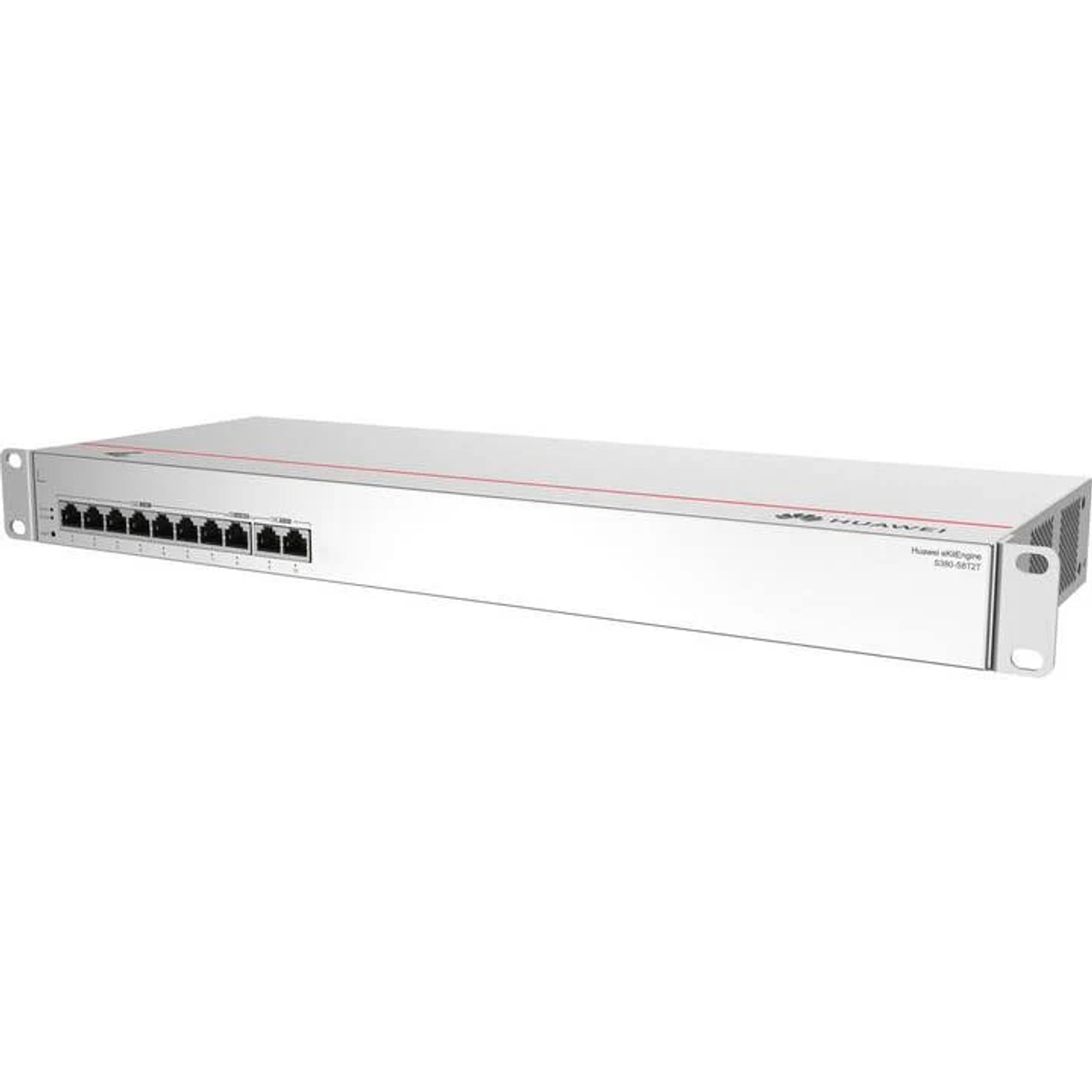 Uno switch di rete Huawei bianco con diverse porte Ethernet sul pannello frontale, su sfondo bianco.