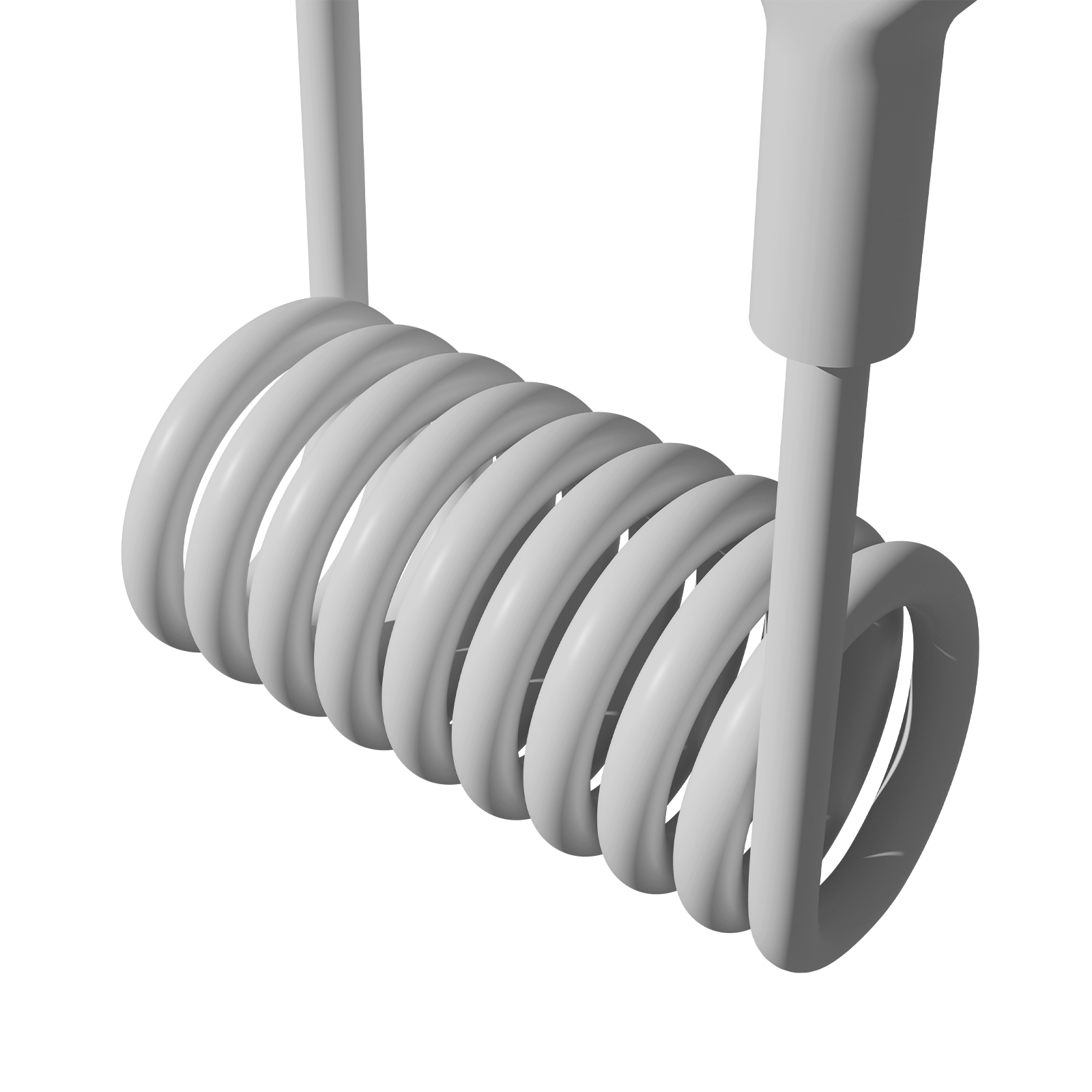 Primer plano de un elemento calefactor en espiral blanco sobre fondo blanco.