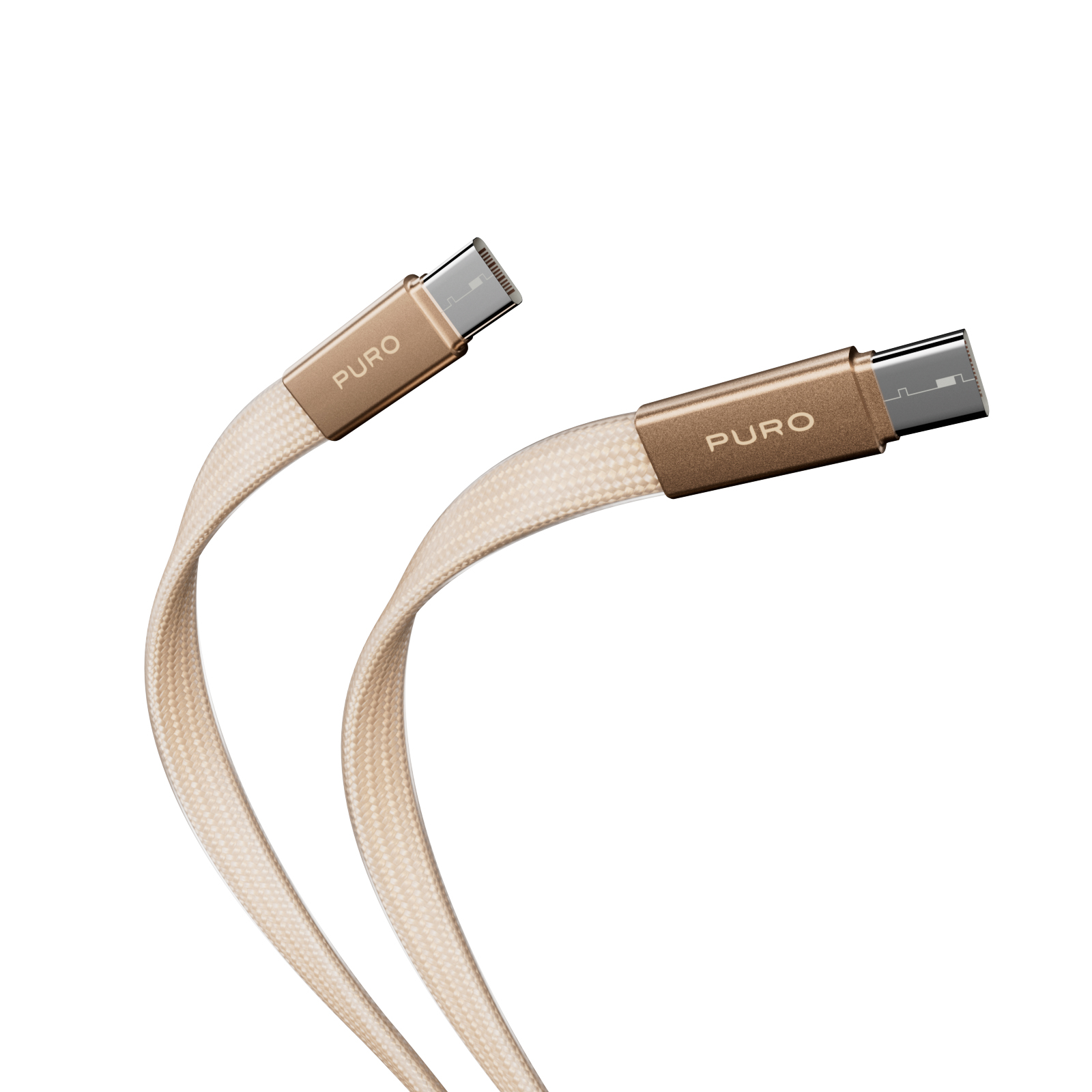 Dos cables USB-C trenzados en color beige con conectores dorados y el logo PURO sobre fondo blanco.
