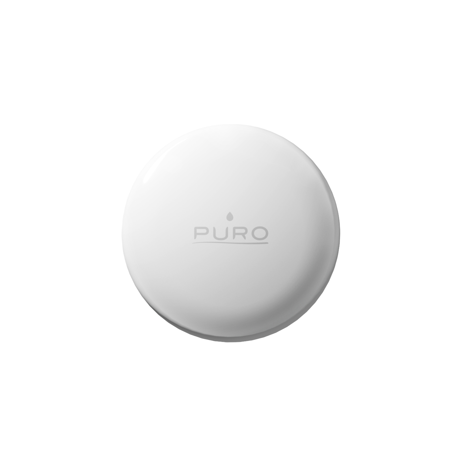 Un dispositivo de seguimiento inteligente Puro redondo y blanco con diseño minimalista.
