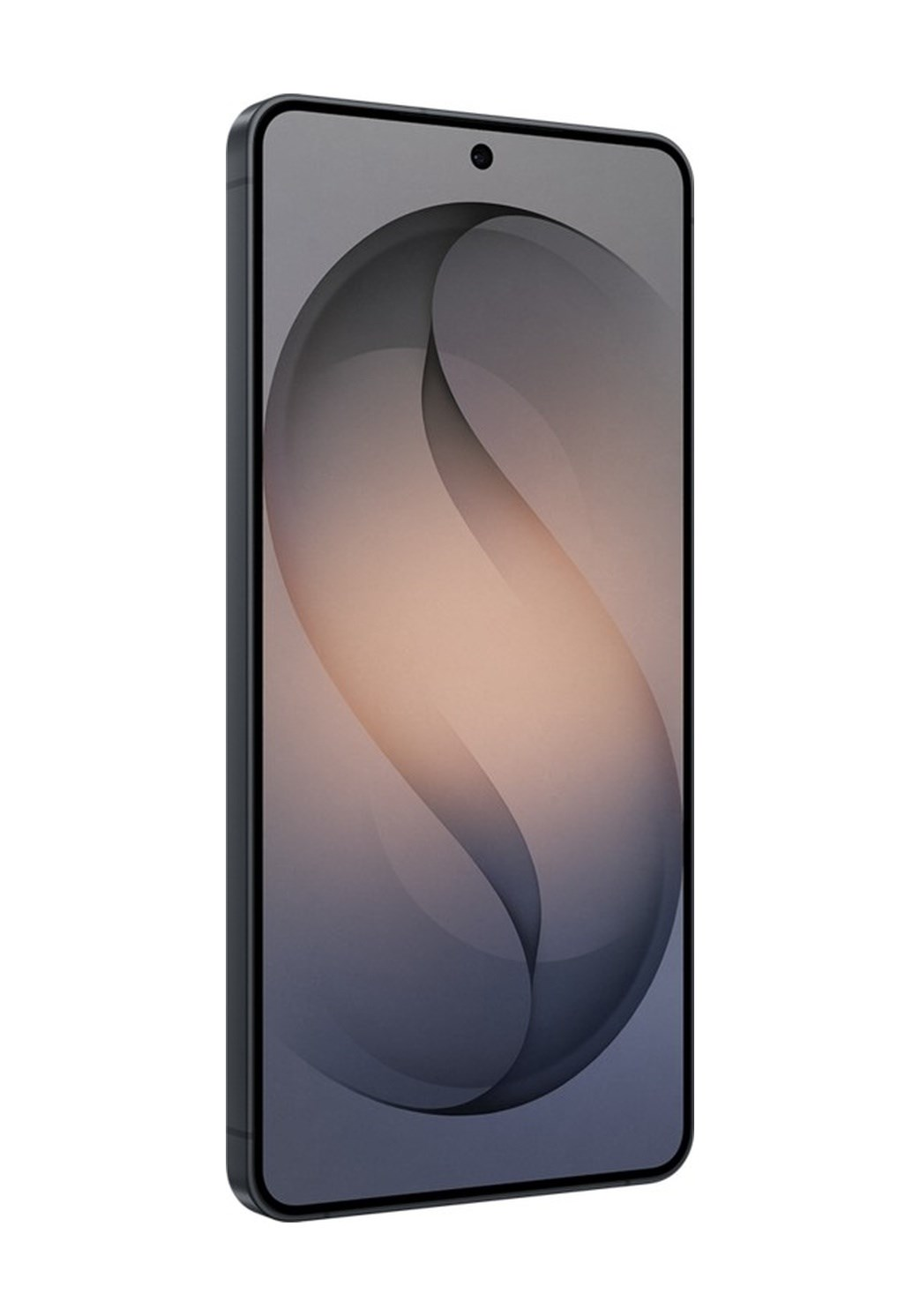 Koyu çerçeveli ve ekranında soyut girdap duvar kağıdı olan bir akıllı telefon, beyaz arka planda.