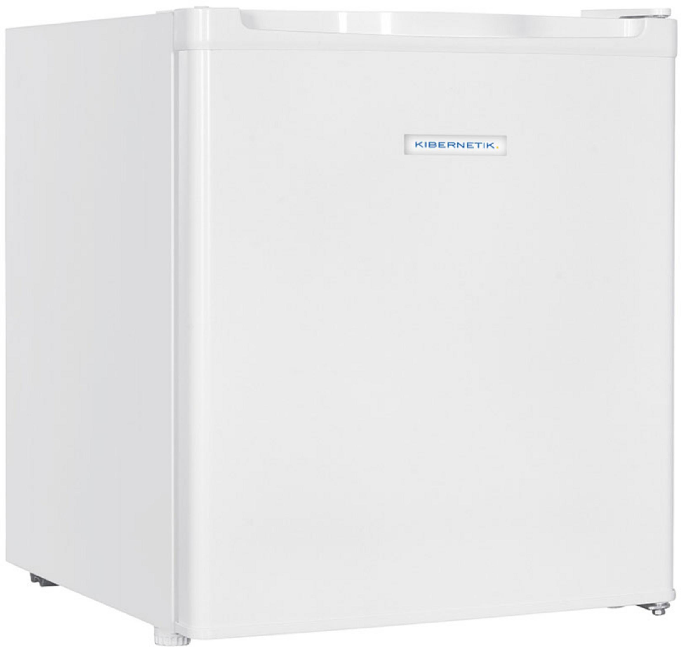 Réfrigérateur compact blanc Kibernetik en vue fermée sur fond blanc.