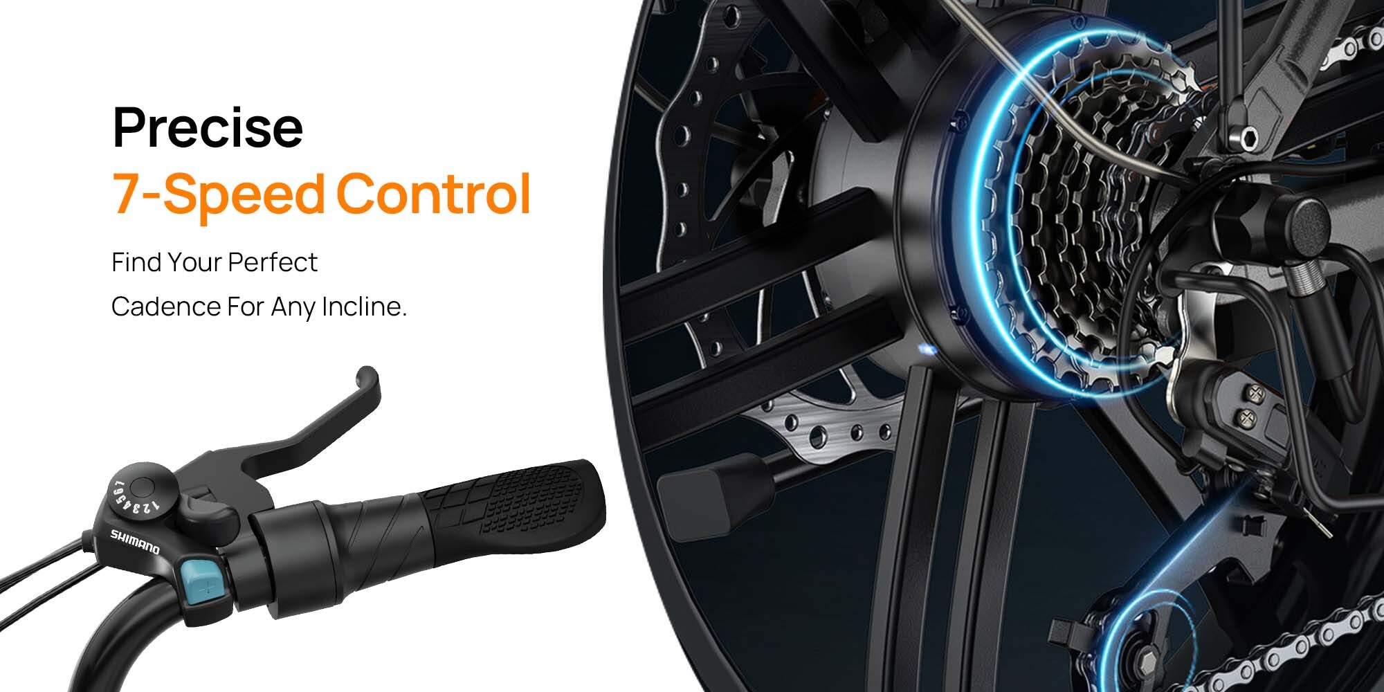 Cambio e manubrio di bicicletta con testo Precise 7-Speed Control.
