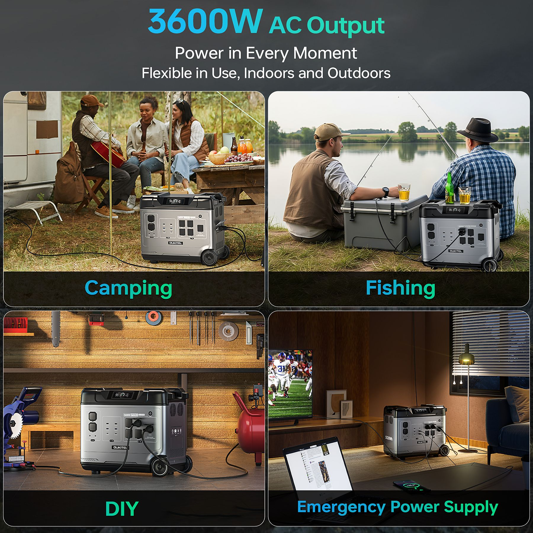 Una estación de energía portátil alimenta dispositivos durante el camping, pesca, bricolaje y emergencias.