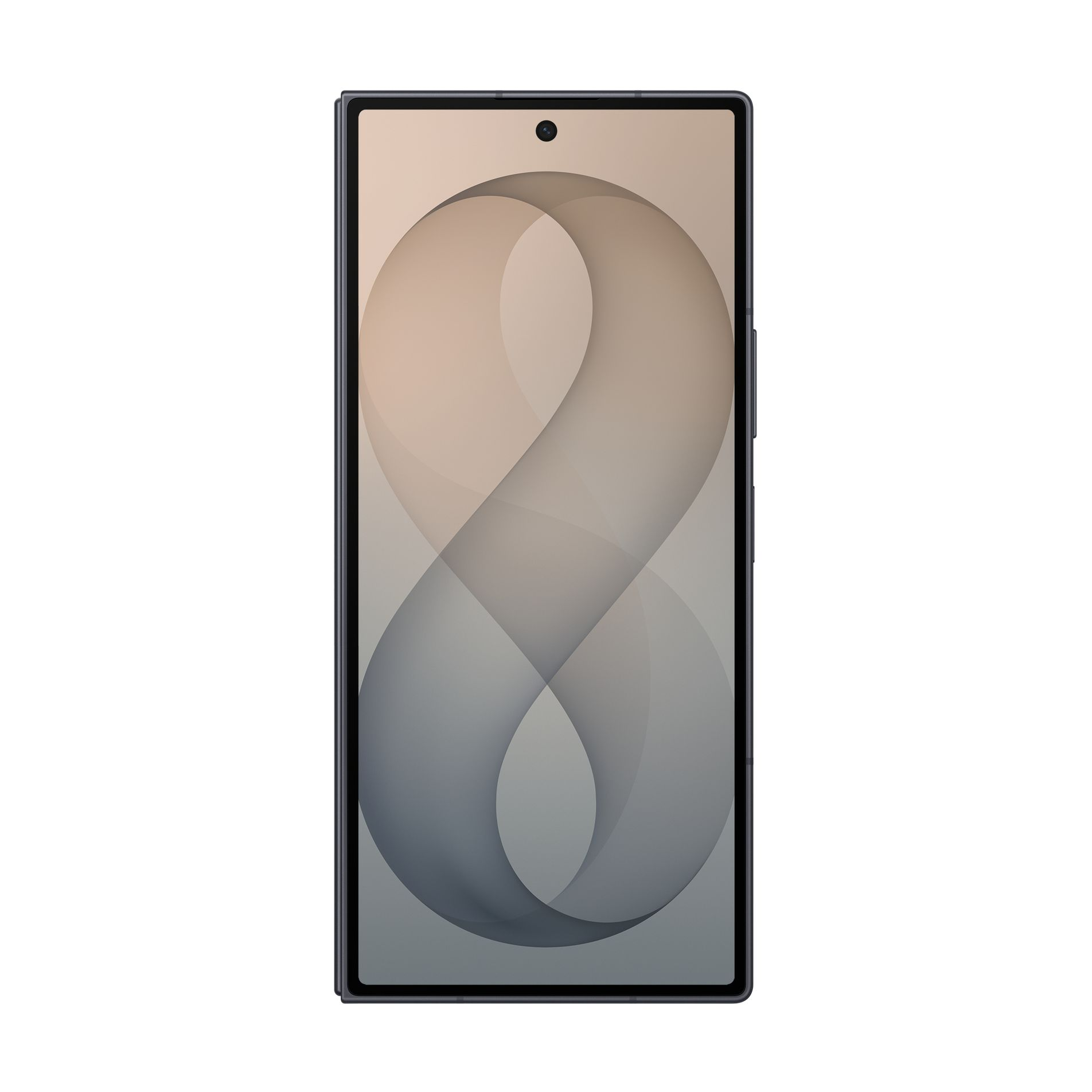 Uno smartphone con cornice scura e schermo beige con figura geometrica astratta.