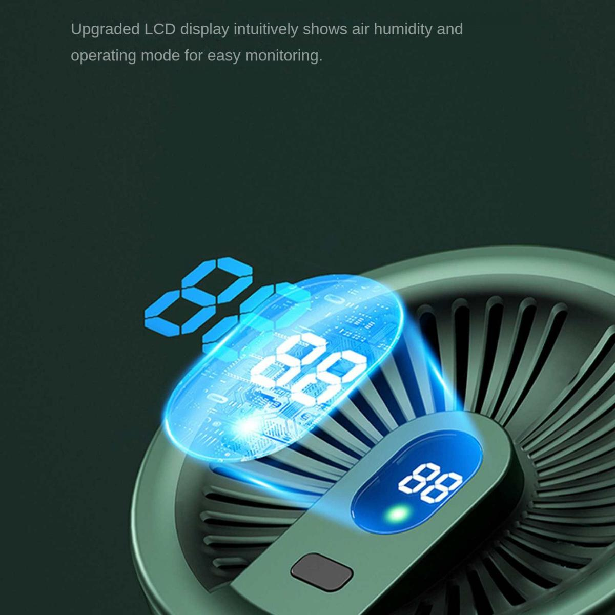 Ein grüner Ventilator mit einem hellblauen digitalen LCD-Display, das Zahlen und Schaltungsdetails zeigt.