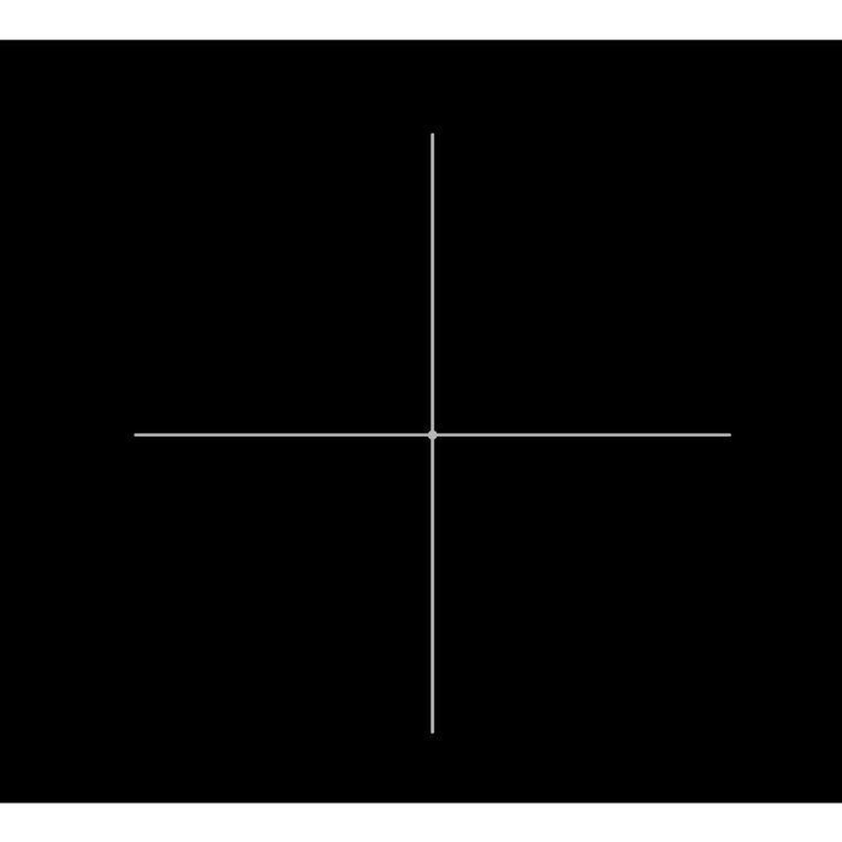 Ein weißes Fadenkreuz auf schwarzem Hintergrund bildet einen Mittelpunkt.