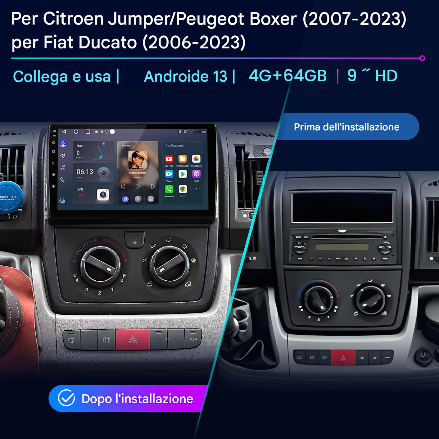 Confronto di una console per auto prima e dopo l'installazione di una moderna autoradio touch.