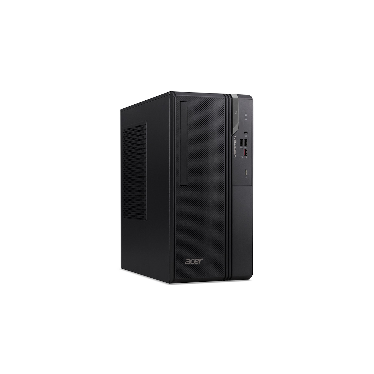 Un tower per computer desktop Acer nero isolato su sfondo bianco.