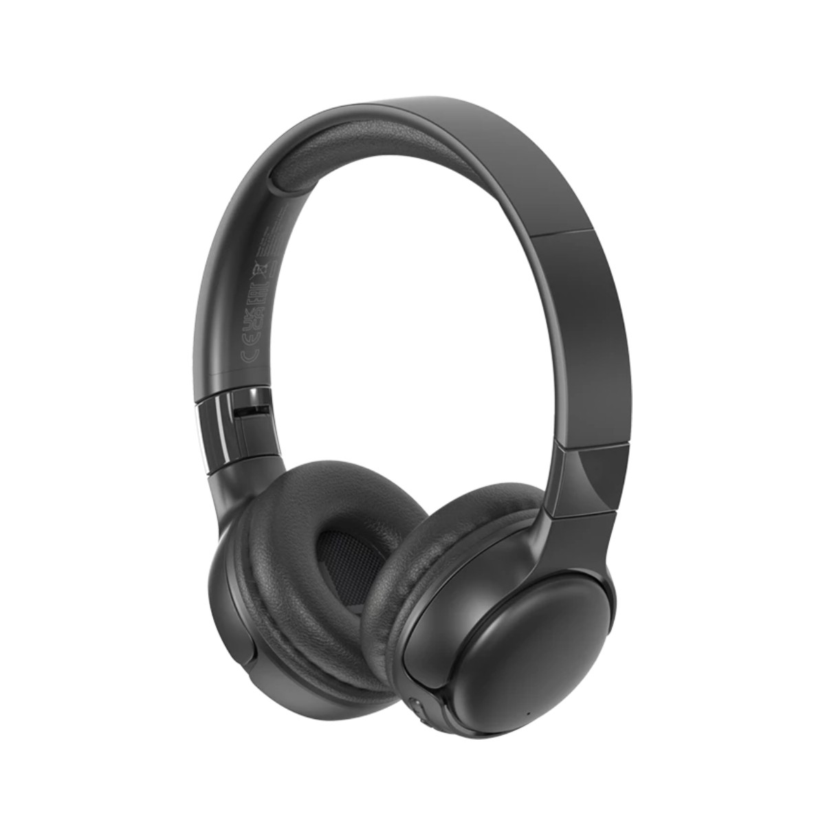 Schwarze kabellose Over-Ear-Kopfhörer vor weißem Hintergrund.
