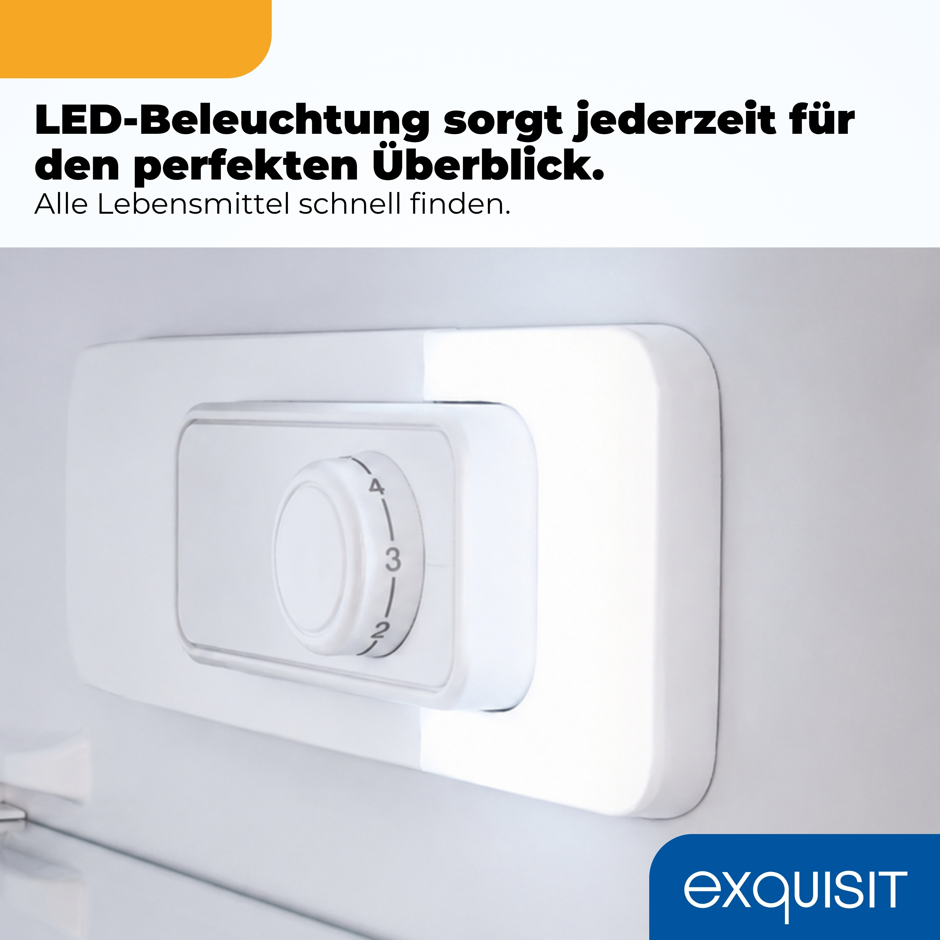 Ein weißer Temperaturregler im Kühlschrank mit Zahlen von 1 bis 4.