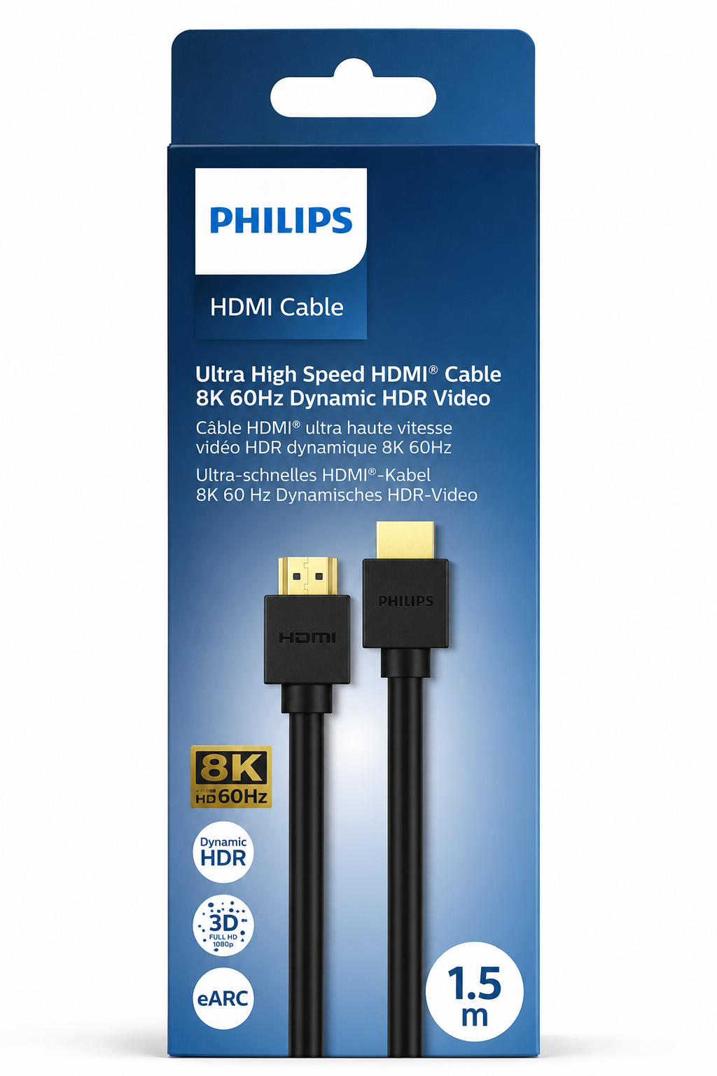 8K 60Hz ve HDR özellikli Philips 1.5m Ultra Yüksek Hızlı HDMI kablo kutusu.