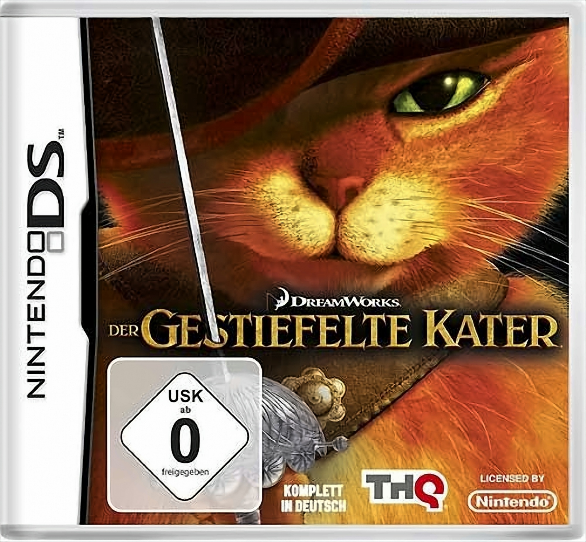 Nintendo DS Spielhülle von Der Gestiefelte Kater mit Puss in Boots Gesicht.