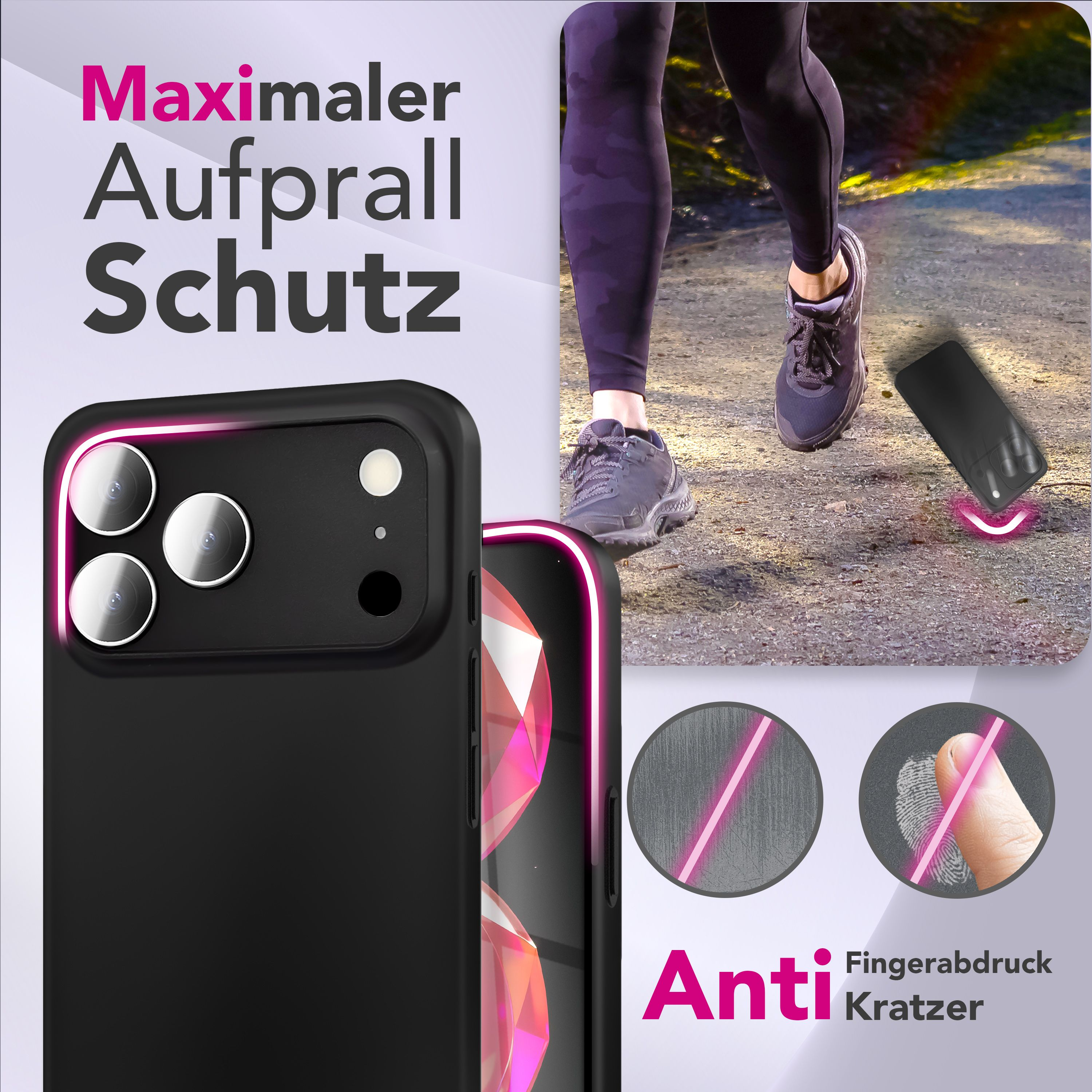 Schwarze Handyhülle mit maximalem Aufprallschutz, Kratzfestigkeit und Anti-Fingerabdruck-Eigenschaften.