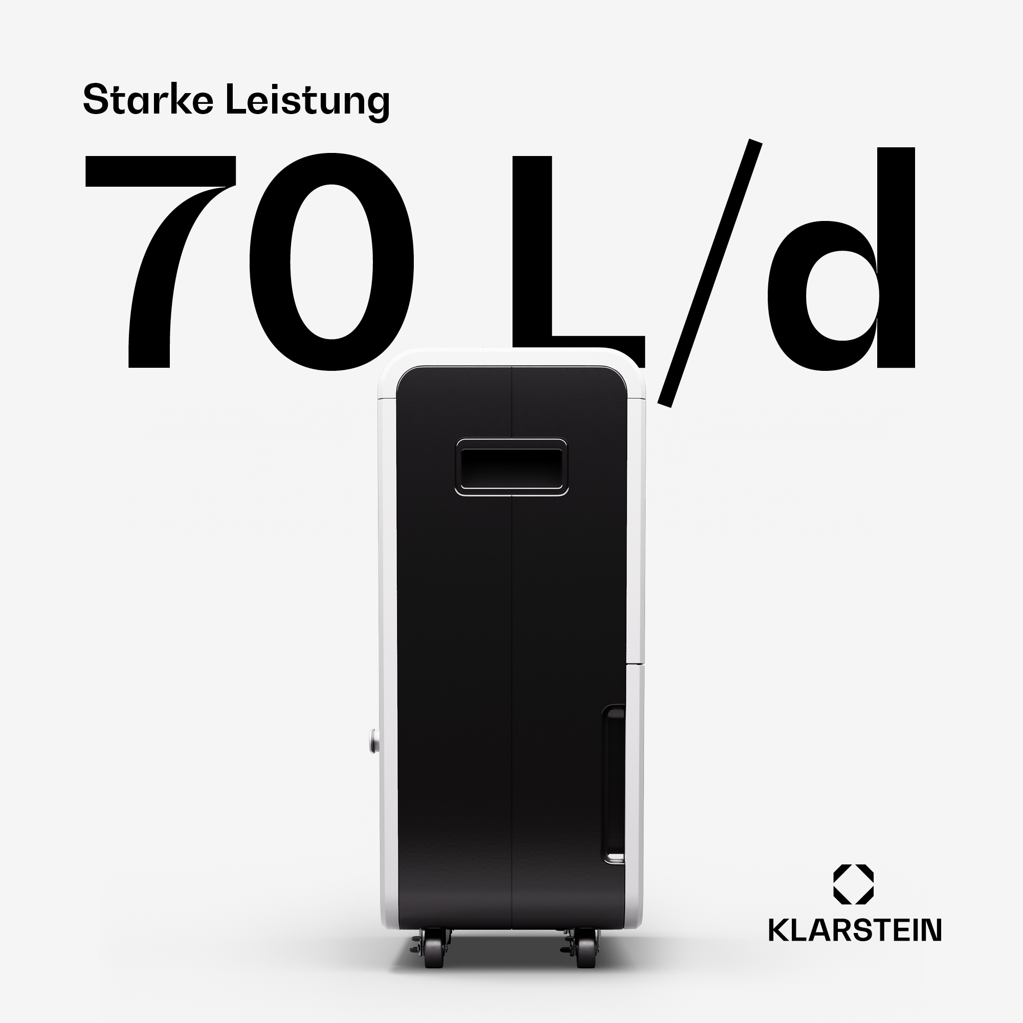 Potente deumidificatore da 70 L/d di Klarstein su sfondo bianco.