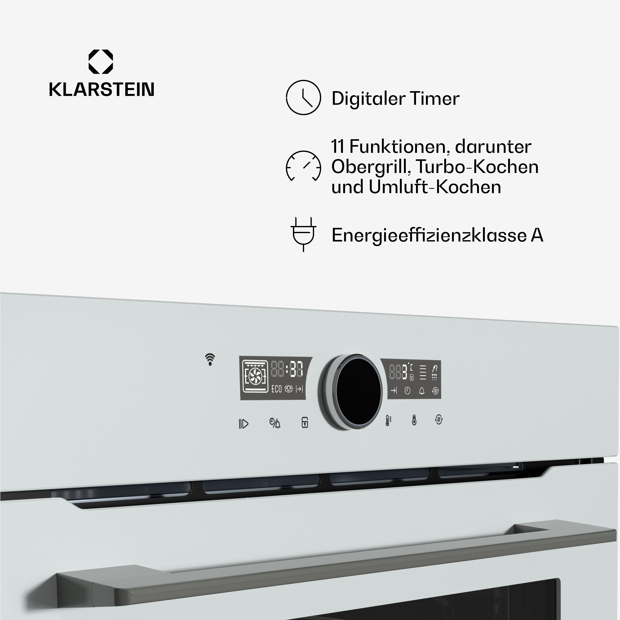 Forno da incasso Klarstein con timer digitale, 11 funzioni e classe energetica A.
