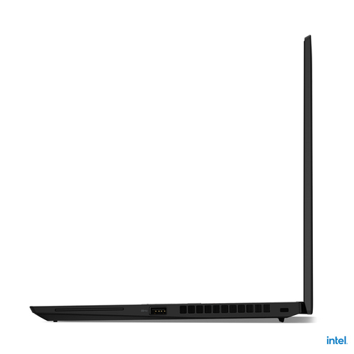 Seitenansicht eines geschlossenen schwarzen Laptops vor weißem Hintergrund.