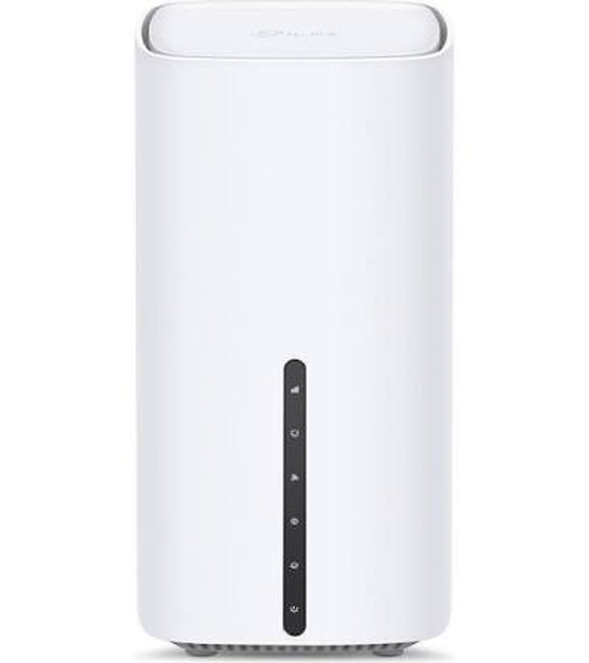 Un routeur Wi-Fi cylindrique blanc avec une barre d'état verticale noire à l'avant, sur fond blanc.