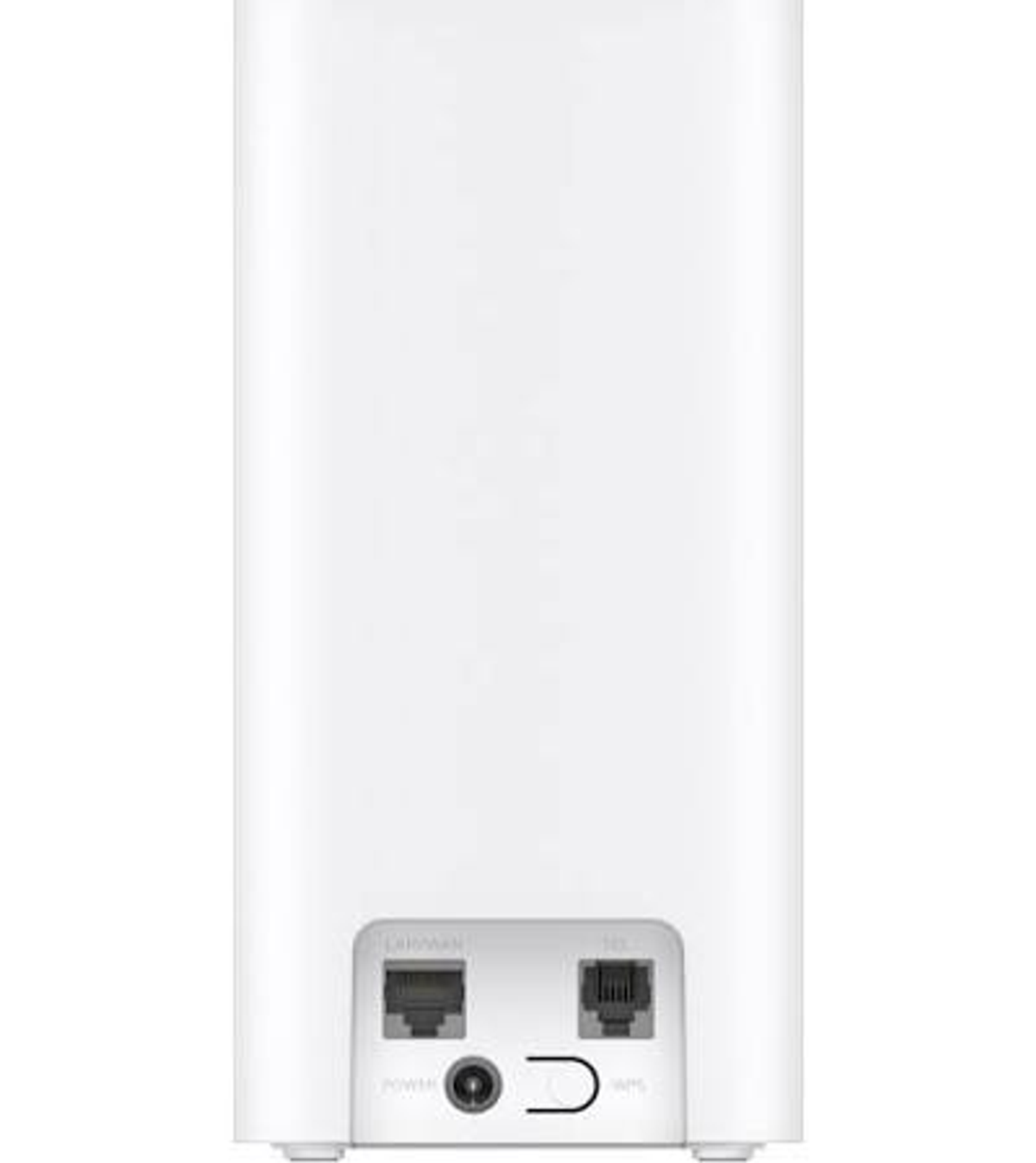 Widok z tyłu białego routera z portami ethernet i zasilania.