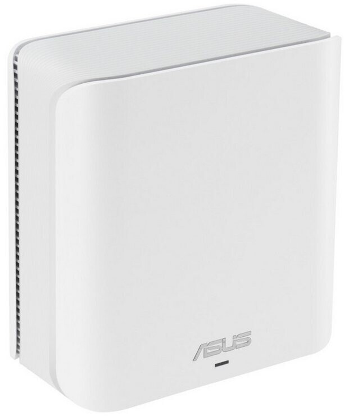 Un router Wi-Fi ASUS rettangolare bianco con angoli arrotondati su sfondo bianco.